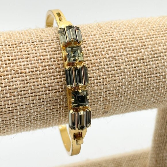 Madewell Multi-Shape Grey Green Crystal Gold Tone Hinged Hook Bangle Bracelet - Picture 7 of 10